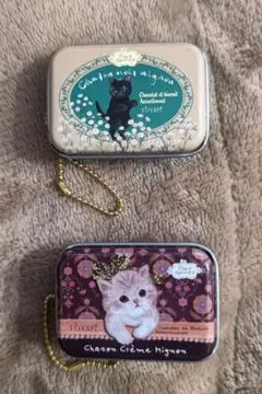 ガチャ　　猫型チョコレートクッキー缶　２個セット