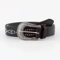 【YK2】ウエスタンベルト スタッズ レザー調 黒 シルバー ターコイズ風