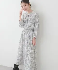 ナチュラルクチュール8分袖ウエストリボンワンピース/白