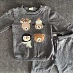 H&M 動物柄 グレー ニットセーター&パンツ セットアップ86cm
