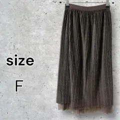 美品 チュールリバーシブルロングスカート ブラウン系 (F) M位 ウエストゴム