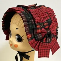 パッチワーク フリル ヘッドドレス(赤チェック)ロリータ ロリィタ ハンドメイド