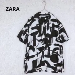 ​美品★ZARA ザラ　総柄オープンカラーシャツ 半袖 ペイント柄 モノトーンのサムネイル