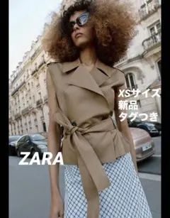 【完売品】ZARA ベルト付きダブルブレストベスト XSサイズ 新品タグつき