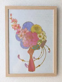 【原画】切り絵アート「彩り」 額縁入り 和モダン 牡丹と桃の花　 ハンドメイド