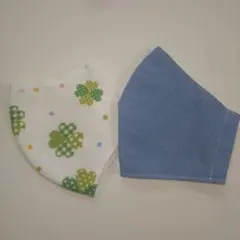 【大きめ】クローバー模様とデニム風　 ハンドメイドマスク