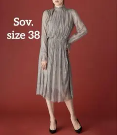 Sov. ソブ　ワンピース 38 結婚式　お呼ばれドレス　M カーキ　総レース
