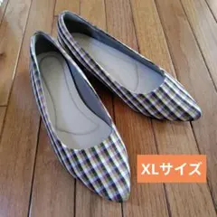 春夏用 NUOVO ヌオーヴォ チェック柄フラットパンプスXL 通気性良好のサムネイル
