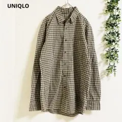 ユニクロ シャツ チェックシャツ M 長袖　ベージュ　綿　着回し　カジュアル