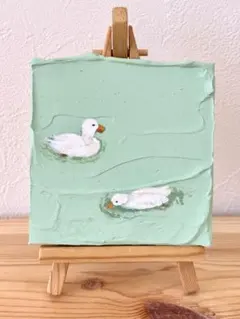 【Yesudio】泳ぐアヒルの絵画 ミントグリーン