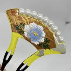 032415 結婚式　樹脂　鼈甲風　白甲調　牡丹文様　パール　バチ　かんざし