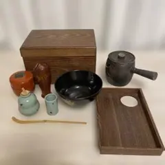 未使用 茶道具 桑 田楽 手持ち 煙草盆 鉄山作 黒織部 火入 灰吹 セット