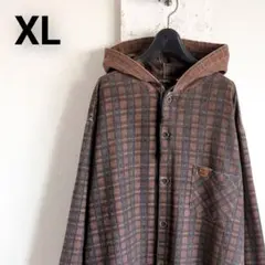 90s OLD BILLABONG チェック柄 フーディネルシャツ XL 茶 緑