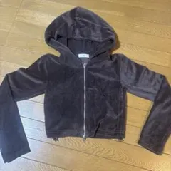 WEGO ブラウン フード付きショートパーカー ベロア素材