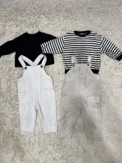 キッズオーバーオールセット（ストライプ・無地）4点セット