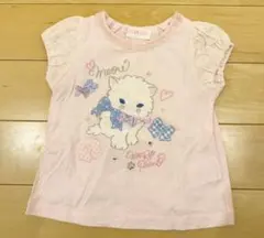 【1度のみ着用】メゾピアノ　レース猫Tシャツ　90センチ