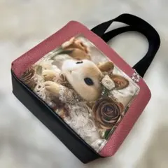 帆布使いトートバッグパネル=ブラウン×うさぎ