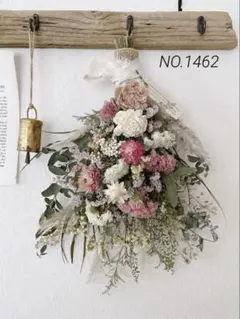 ドライフラワースワッグ❁⃘*涼しげpinkWhiteナチュラル【35㎝】のサムネイル