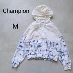 Champion ナイロンジャケット タイダイ柄 フード ジャケット M 白 青
