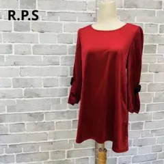 rps【M】ベロア袖リボンワンピース チュニック ボルドー 赤系 C292