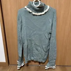 【新品タグ付き】 Samansa Mos2 スカラップ配色タートルニット ミント