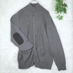 GU　長袖ニットカーディガン　エルボーパッチ　ケーブル編み　オーバーサイズ