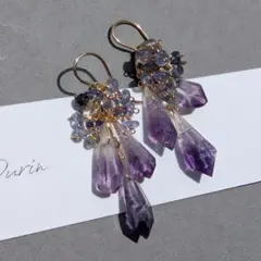 ⭐︎【天然】アメジスト ピアス k18 7x12x14mm - メルカリ