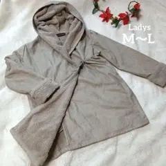 美品✨【フード付きローブコート】ベージュ　M～L　ボア