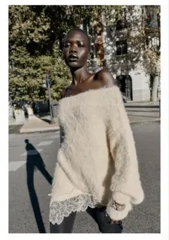 ZARA レースコンビニットセーター　L