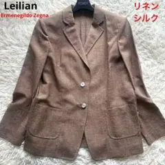 美品　Leilian ゼニア 生地使用　リネン シルク テーラードジャケット