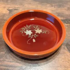 花模様　合成漆器　菓子受け　赤　茶　桔梗　トレー お盆　軽量　割れにくい