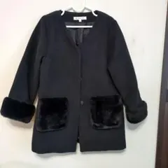 GLOBAL WORK 黒色ファー付きコート Lサイズ