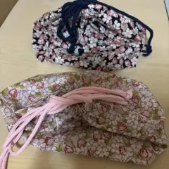 ハンドメイド巾着 うさぎと花柄巾着2つセット