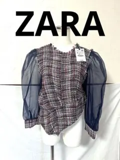 新品未使用※ZARA※ 赤白青 チェック柄 シースルーブラウス