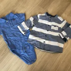 美品 ロンパース ヘンリーネックシャツ 2点セット ボーダー ポロシャツ