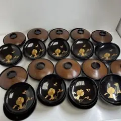 未使用】 吸物お椀 10客 まとめ 会津塗 松蒔絵 松 お椀 蓋付き 黒