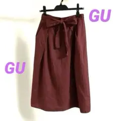 【GU】フレアスカート Mサイズ 茶系よりのボルドーが素敵☆ 匿名発送