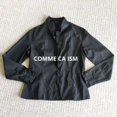 コムサ　フリル付きブラック長袖シャツ Lサイズ