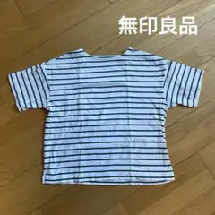 無印良品 ボートネック 半袖カットソー M グリーン×ホワイト