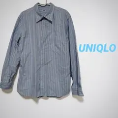 ユニクロ★ 青と白のストライプ 長袖シャツ L