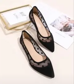 SHEIN ドット柄　メッシュ　フラットシューズ　パンプス