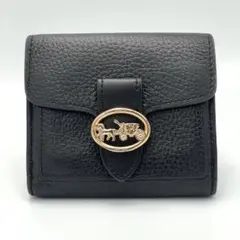 COACH 三つ折り財布 ブラック ホースアンドキャリッジ 金具