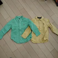 Ralph Lauren 緑のチェック長袖シャツ 、黄色シャツ2点セット110㌢