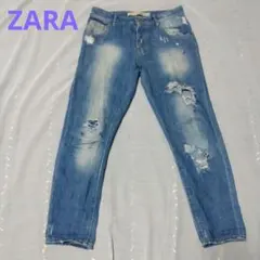 ZARA ザラ ダメージデニム ライトインディゴ ルーズフィット
