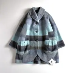 新品　t.b　センソユニコ　ウール混　ボーダー　Aライン　ビッグカラー　コート