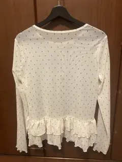 SHEINホワイトドット柄フリル長袖シャツ