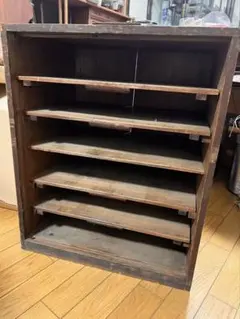 昭和レトロ 古道具 木製多段棚｜引き出し式・店舗什器向け