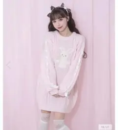 【新品】ハニシナ ハニーアップリケニットワンピース ウサギ ピンクのサムネイル