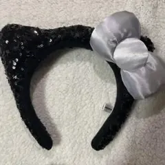 USJ キティカチューシャ黒 シルバーリボン