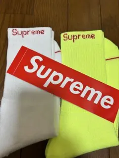 Supreme クルーソックス ホワイト/イエロー